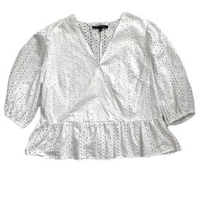 Eloquii Elements White Cotton Eyelet Peplum Blouse. Size 14